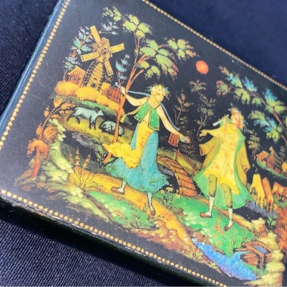 "Firebird" Russian Lacquer Box USSR Vintage Russia Black Trinket Fire-Bird